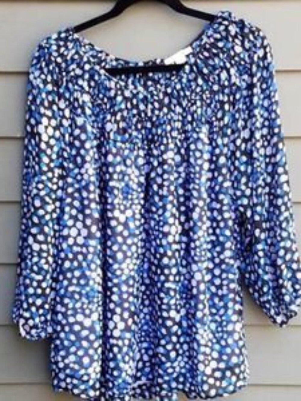 Cooper & Ella Peasant Top Blue Black Gray Metallic flecks Size 1X